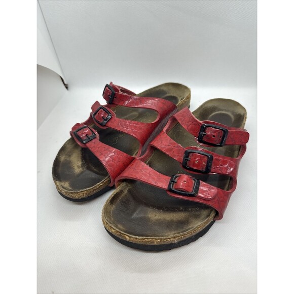 Birkenstock Graceful Hibiscus Sz 39 | 8 Laser Emboss Red 3 Strap Papillio Sandal - Picture 1 of 8